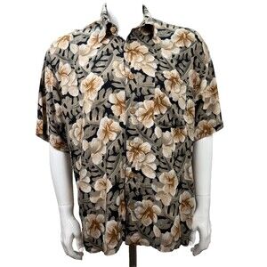 Vintage Hawaiian Shirt Imprints XL Tropical Hibiscus Floral Aloha Vacation Retro